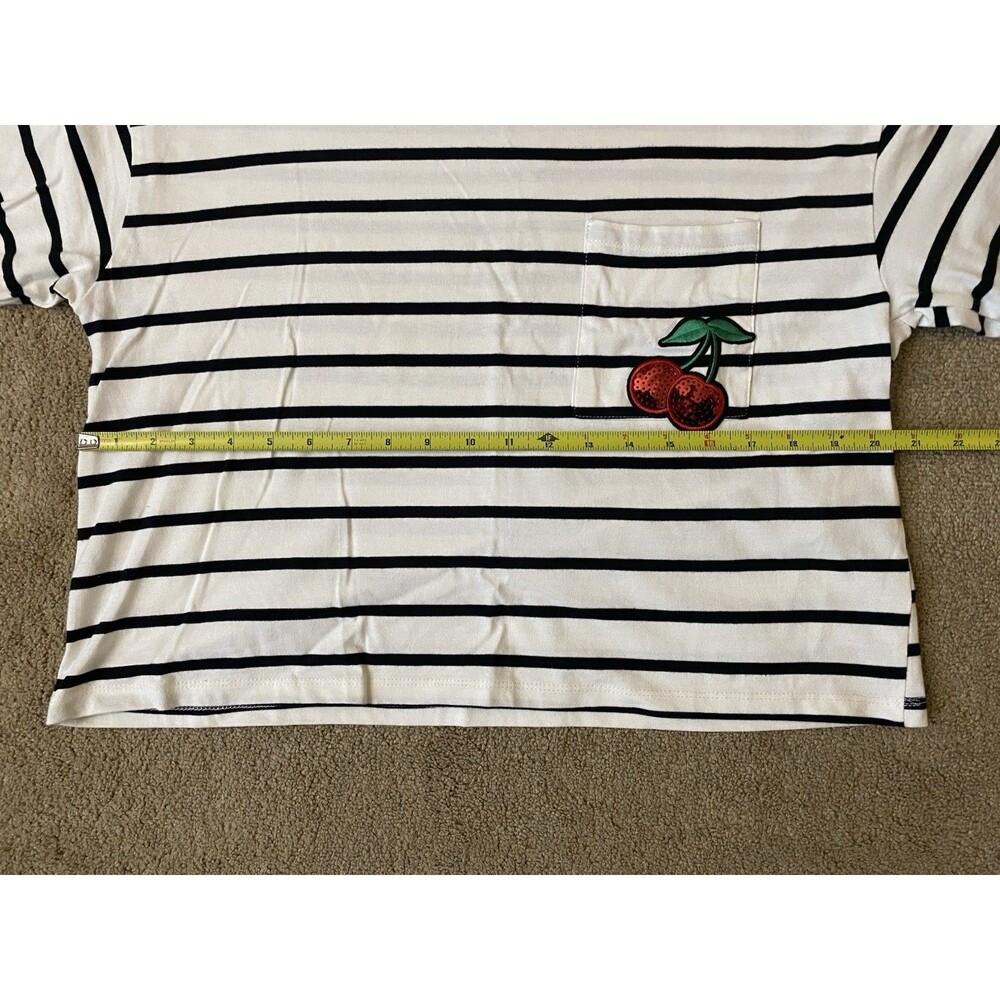 Madden Girl Striped Long-Sleeve Crop Top Sequin Cherry Patch Y2K Style Size XL - Picture 7 of 10